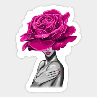 Girl with beautiful flowers instead of a head. Sticker